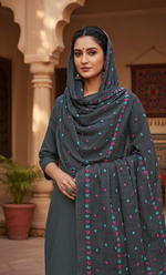 The Amritsar Store Phulkari Dupatta Hand embroidered in Navy Blue