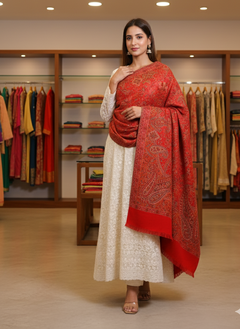 Heritage Weave: Kani Jamawar Blended Shawl with Full Jaal Design"