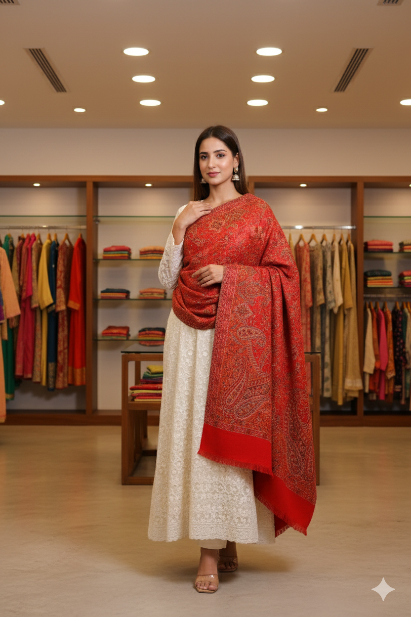 Heritage Weave: Kani Jamawar Blended Shawl with Full Jaal Design"