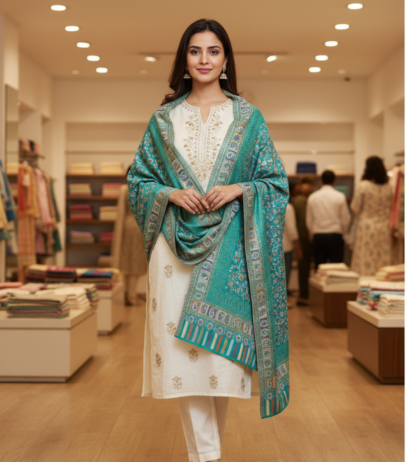 The Amritsar Store Womens Kani Zari Stole with Traditional Charm