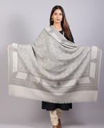 The Amritsar Store Elegant Grey Sozni Embroidered Self Weave Wool Shawl