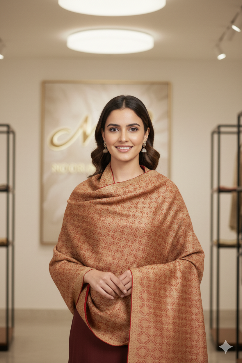 The Amritsar Store Women's Shawl Full Heavy Embroidery Jaal-Red Color