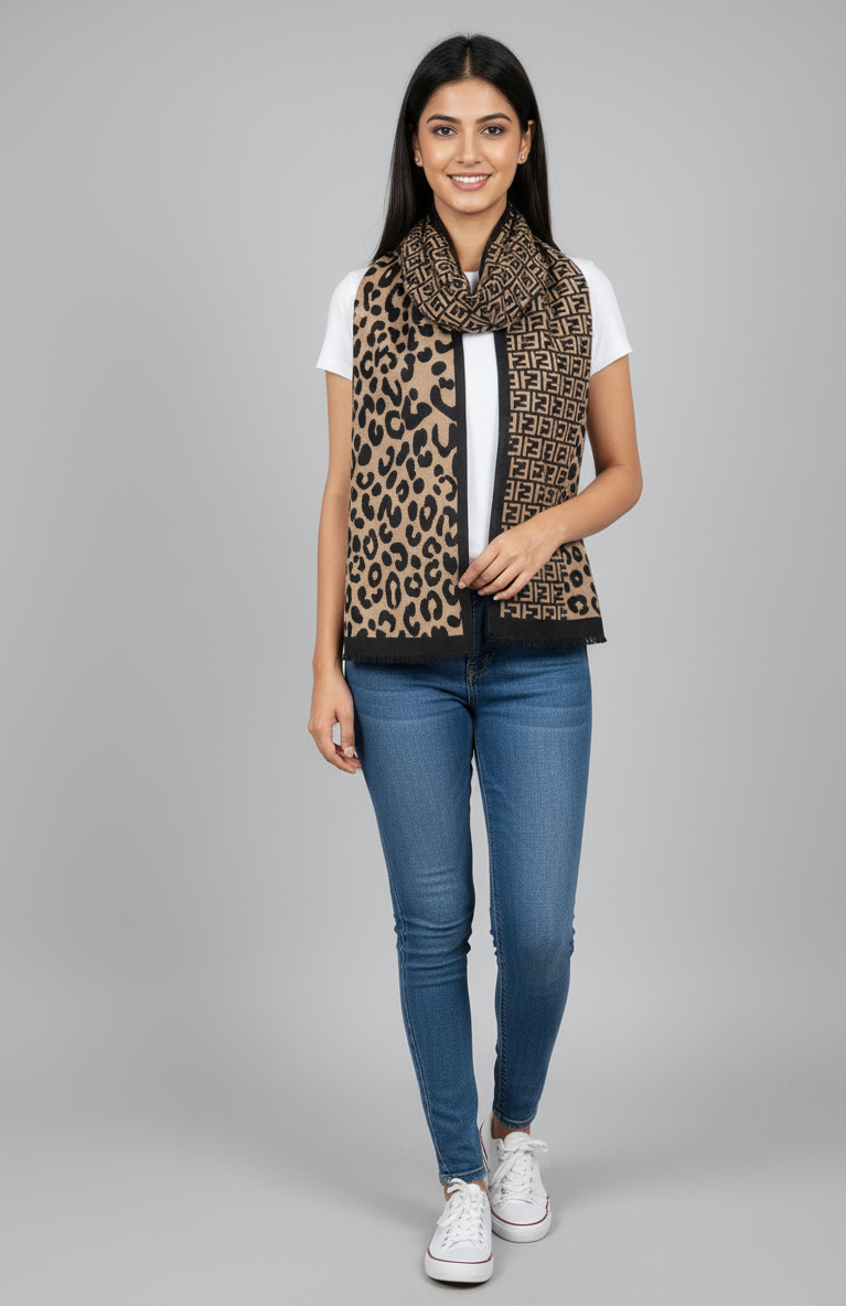Leopard Print and Fendi-inspired Scarf (Reversible)