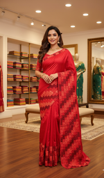 The Amritsar Store Phulkari Saree Hand Embroidered in Red Chinnon Chiffon – Ethnic Punjabi Attire