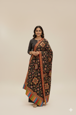 The Amritsar Store Womens Extra Fine Wool ,Kalamkari Handcrafted Shawl in Black