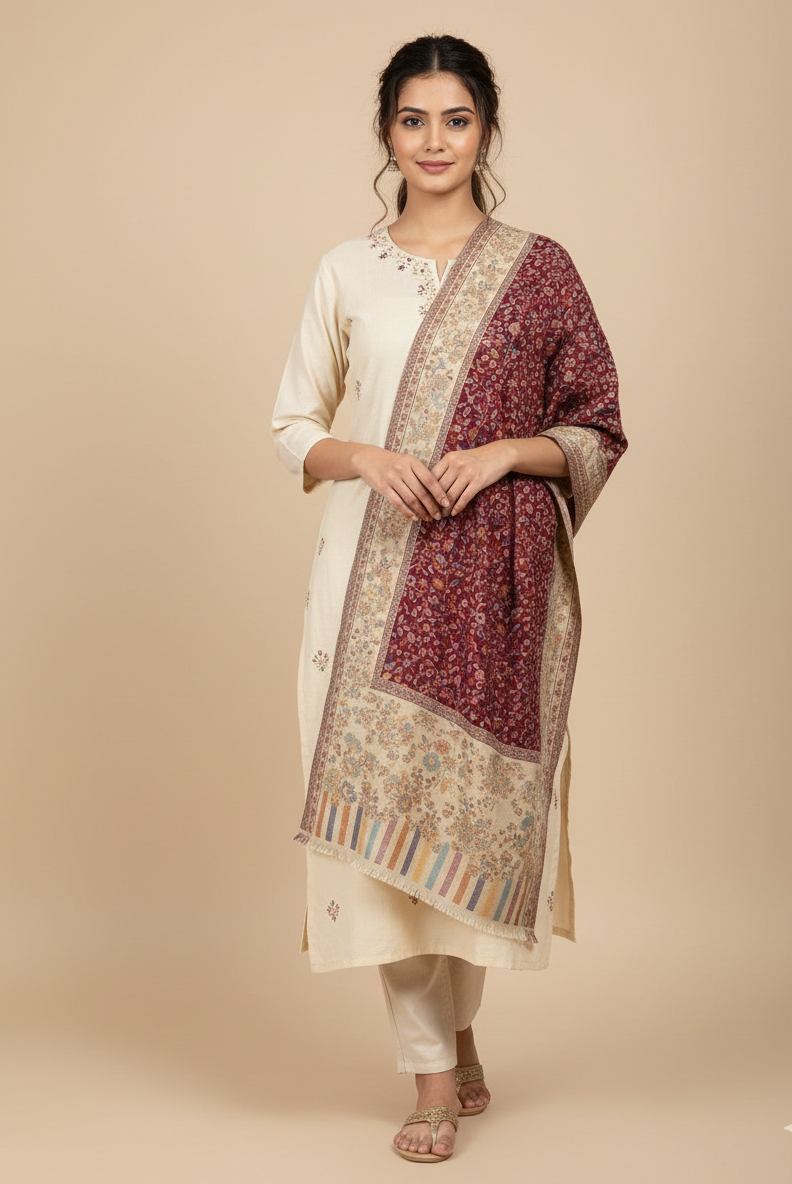 The Amritsar Store Kashmiri Jaal Weave Shawl with Floral Motifs