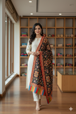 The Amritsar Store Womens Extra Fine Wool ,Kalamkari Handcrafted Shawl in Black