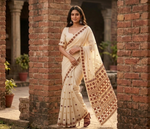 Phulkari Saree – Hand Embroidered Off White Saree For Women | The Amritsar Store