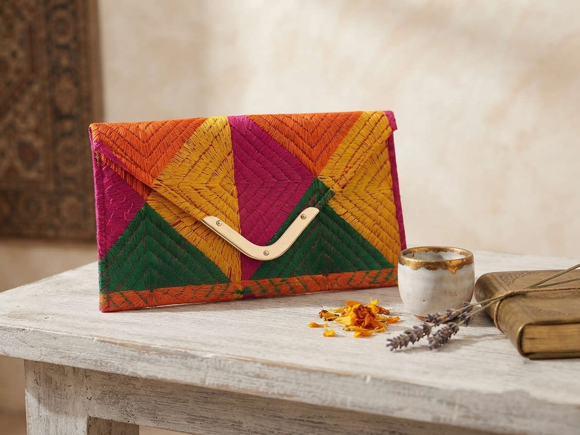 Multicolor Phulkari Embroidered Clutch Wallet for Women |The Amritsar Store