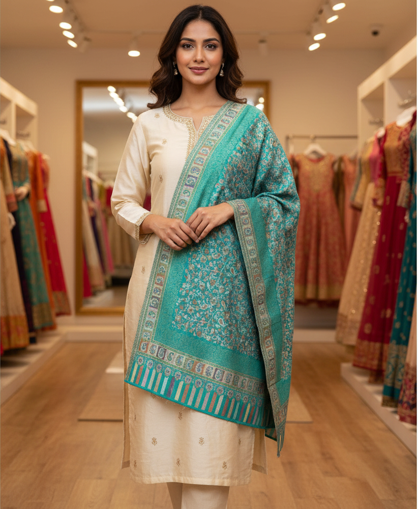 The Amritsar Store Womens Kani Zari Stole with Traditional Charm