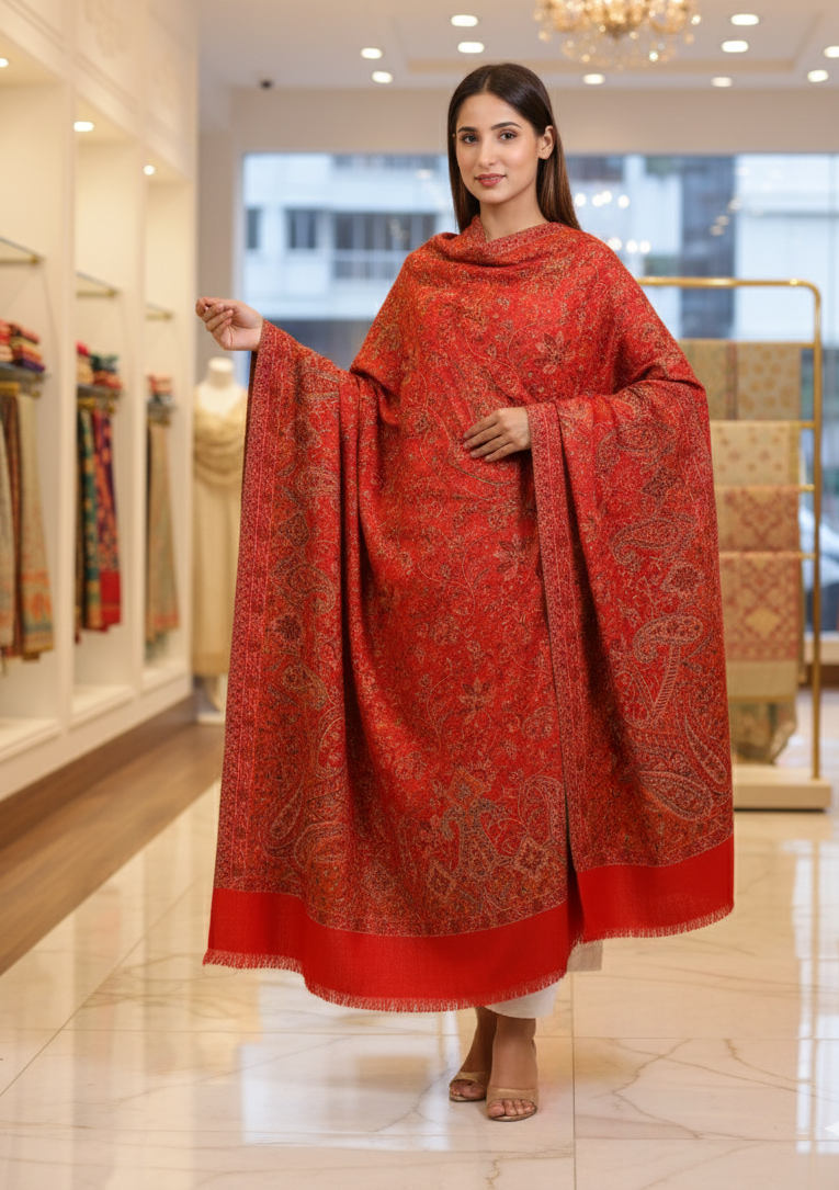 Heritage Weave: Kani Jamawar Blended Shawl with Full Jaal Design"