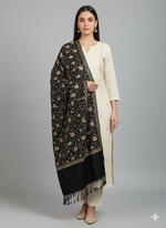 Black Hand Embroidered Stole – Elegant Wool Wrap for Women