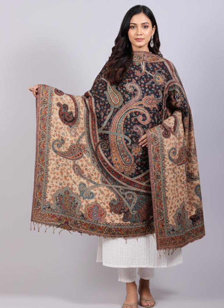The Amritsar Store Women's Shawl, Jamawar Kani Shawl, Kashmiri Shawl, Paisley Design Woven Shawl, Faux Wool Shawl, Warm Shawl, Shawl For Women