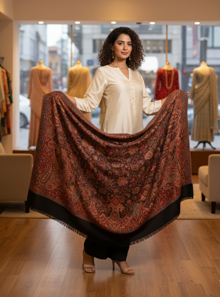 Evergreen Elegance: Kashmiri Kani Jamawar Shawl for Women