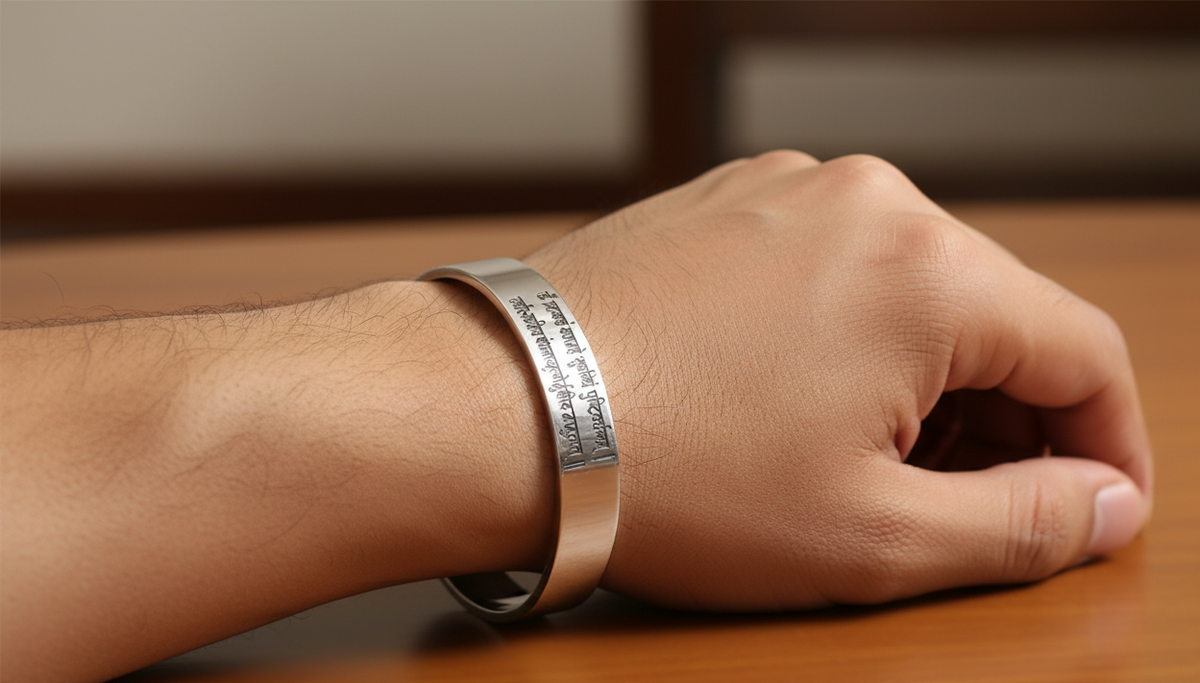 Lord Shiva & Vedic Mantra 12 mm Thick Photo on Steel Heavy Kada by The Amritsar Store