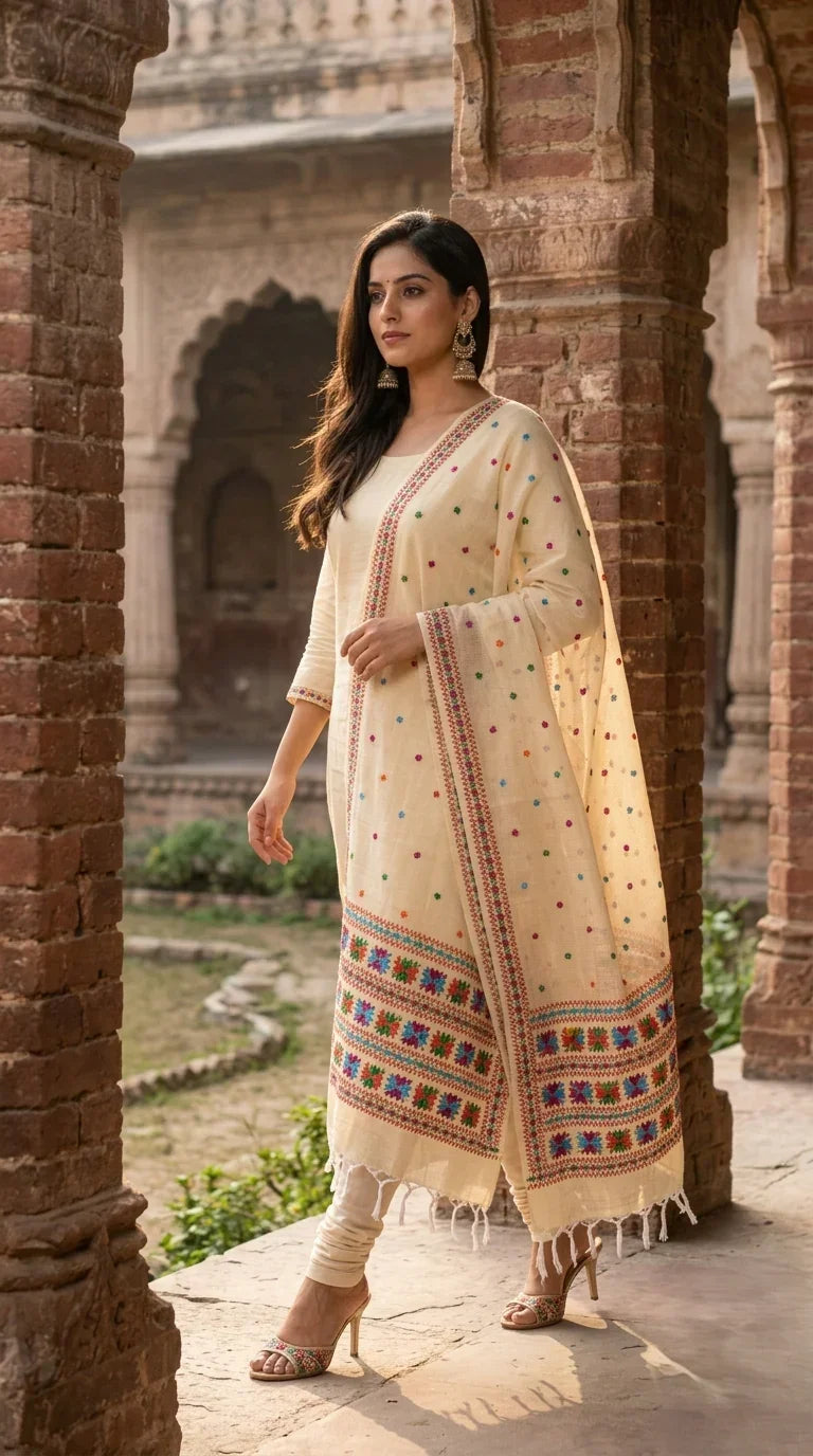 Phulkari Dupatta -Hand Embroidered in lemon Color |The Amritsar Store - The Amritsar Store