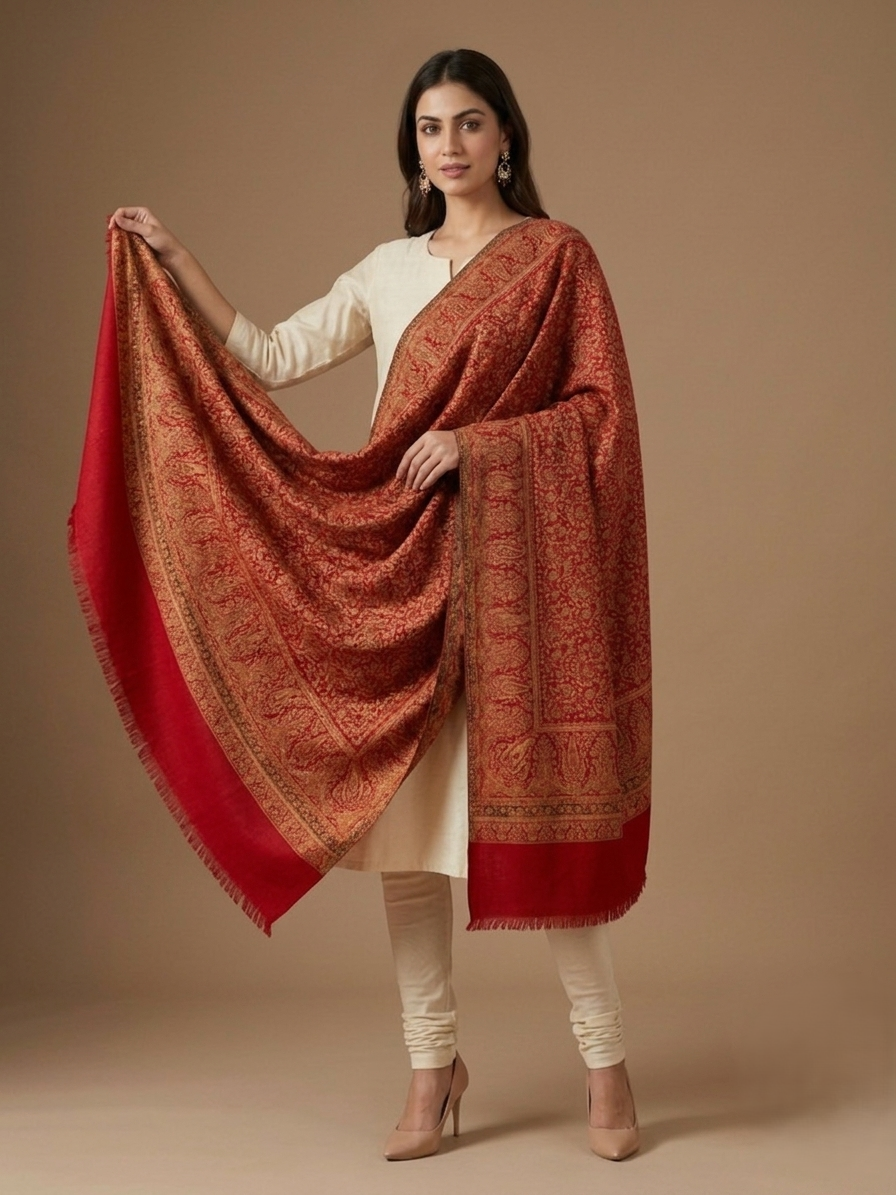 The Amritsar Store Jaal Weave Shawl, Intricate Paisley, Shawl For Women