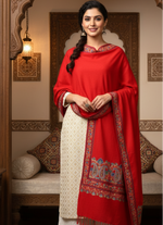 Red Four Side Border Kashmiri Embroidery Pure Wool Handcrafted Shawl