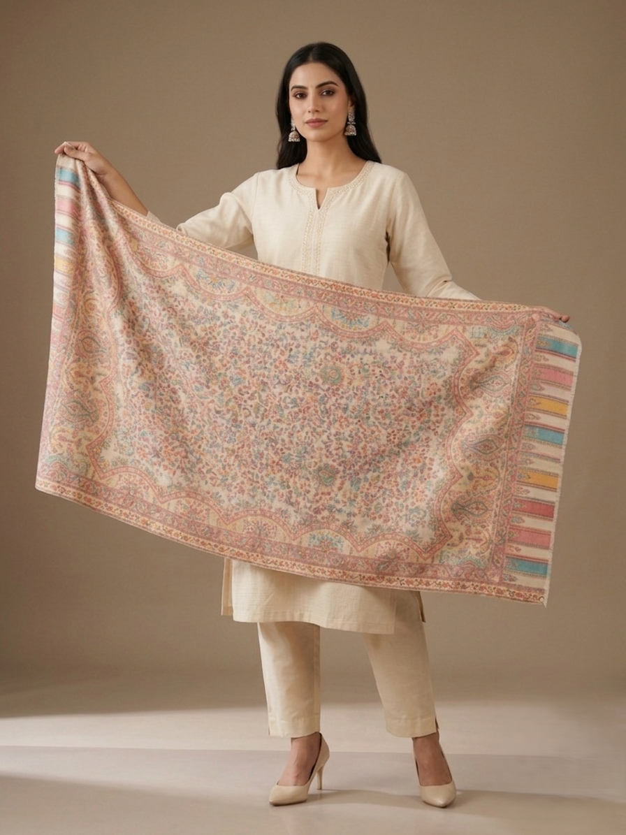 The Amritsar Store Pastel Jaal Stole – Multitone Paisley & Floral Motifs ,Stole For Women