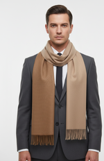 Elegant Camel Brown Two-Tone Winter Scarf – Soft Cozy Wrap with Fringed Edges
