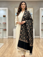 The Amritsar Store Womens Black Hand Embroidered Stole – Elegant Wool Wrap for Women
