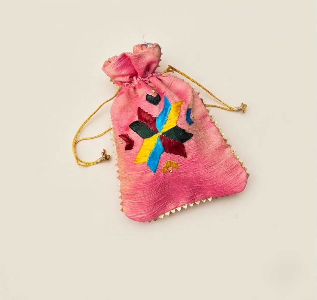 Phulkari Potli – Hand Embroidered Punjabi Potli Bag | The Amritsar Store
