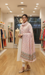 The Amritsar Store Phulkari Hand Embroidered Dupatta in Pink