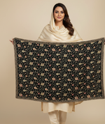 The Amritsar Store Womens Black Hand Embroidered Stole – Elegant Wool Wrap for Women