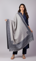 Kashmiri Shawl For Women, Lightweight Shawl With Four Side Border & Paisley Design Weaved With Wool, Shawl For Women