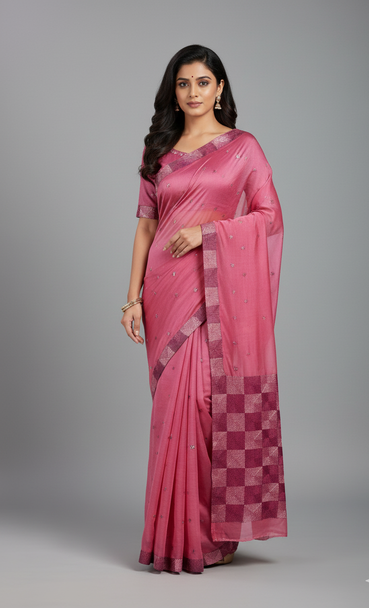 Phulkari Saree Hand-Embroidered in Pink– Celebrate Tradition in Style,The Amritsar Store