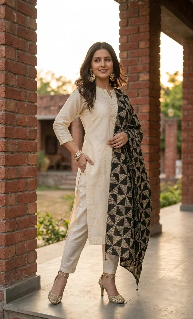 The Amritsar Store Phulkari Dupatta with Geometric Embroidery - The Amritsar Store