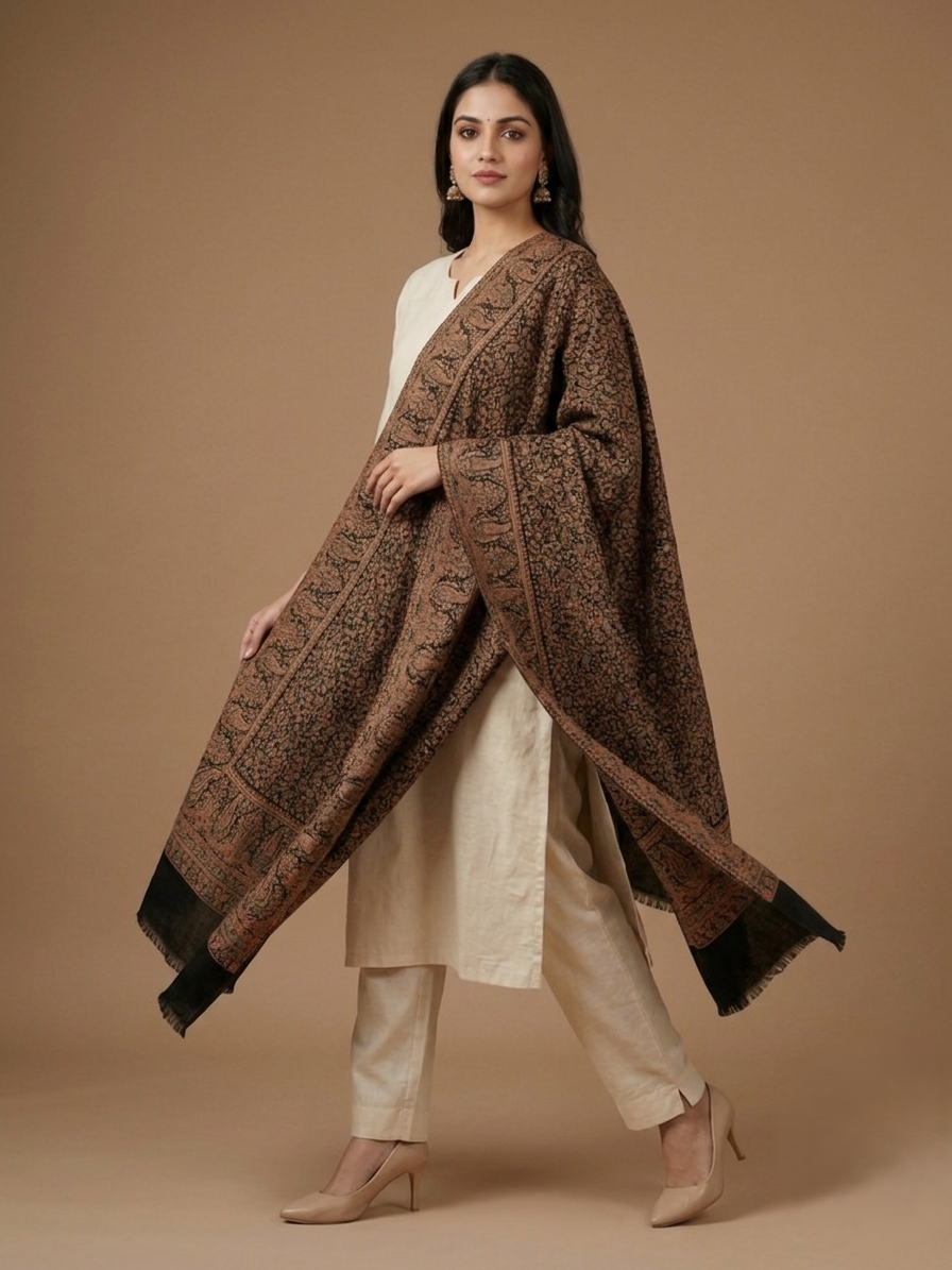The Amritsar Store Jaal Weave Shawl, Intricate Paisley, Shawl For Women