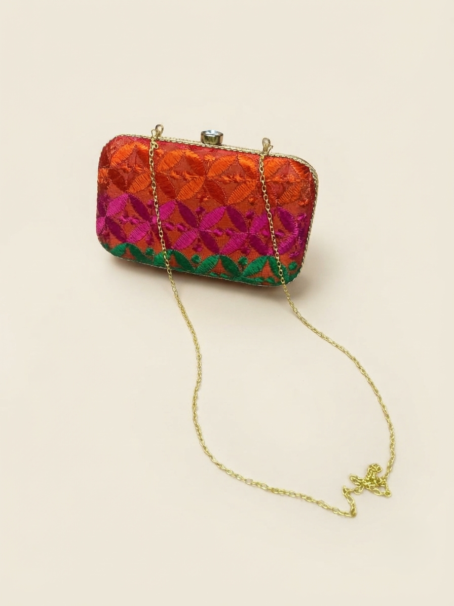 Phulkari Clutch – Multicolor Punjabi Embroidered Clutch | The Amritsar Store