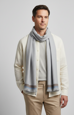 Scarf in Classic Grey Plaidwith Dual-Tone Border,Muffler for men