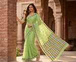 Phulkari Saree – Hand Embroidered Parrot Green Saree for Women | The Amritsar Store
