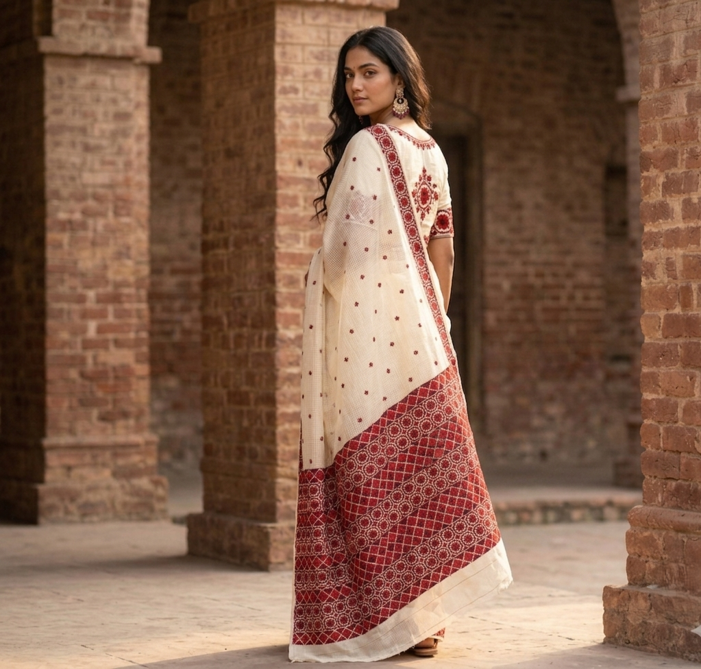 Phulkari Saree – Hand Embroidered White Saree For Women | The Amritsar Store