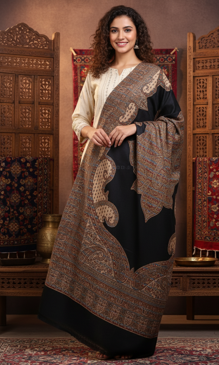 The Amritsar Store Elegant Kashmiri Jamawar Shawl with Classic Paisley Motifs