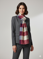 Multicolor Geometric Checkered Scarf – Soft Winter Wrap in Red, Blue, Beige & White