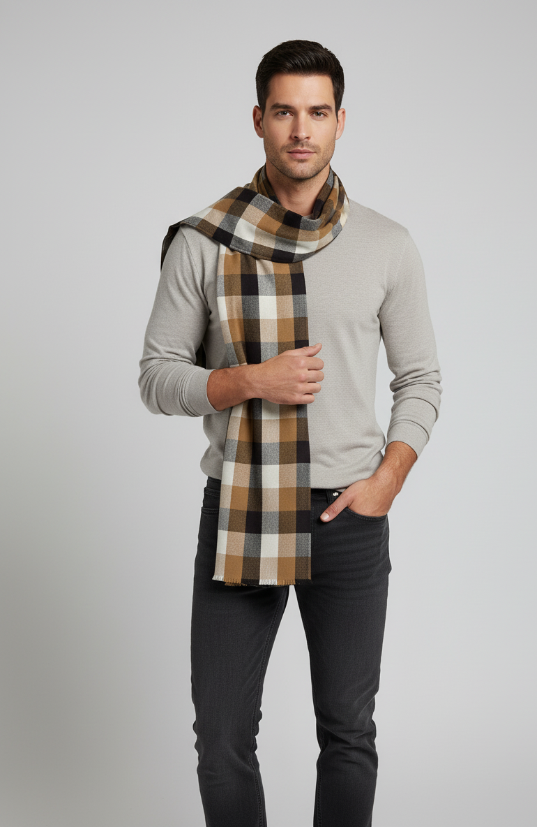 Classic Brown & Black Checkered Scarf – Soft Plaid Winter Wrap for Men & Women, Cozy Unisex Blanket Scarf, Warm Fall & Winter Accessory