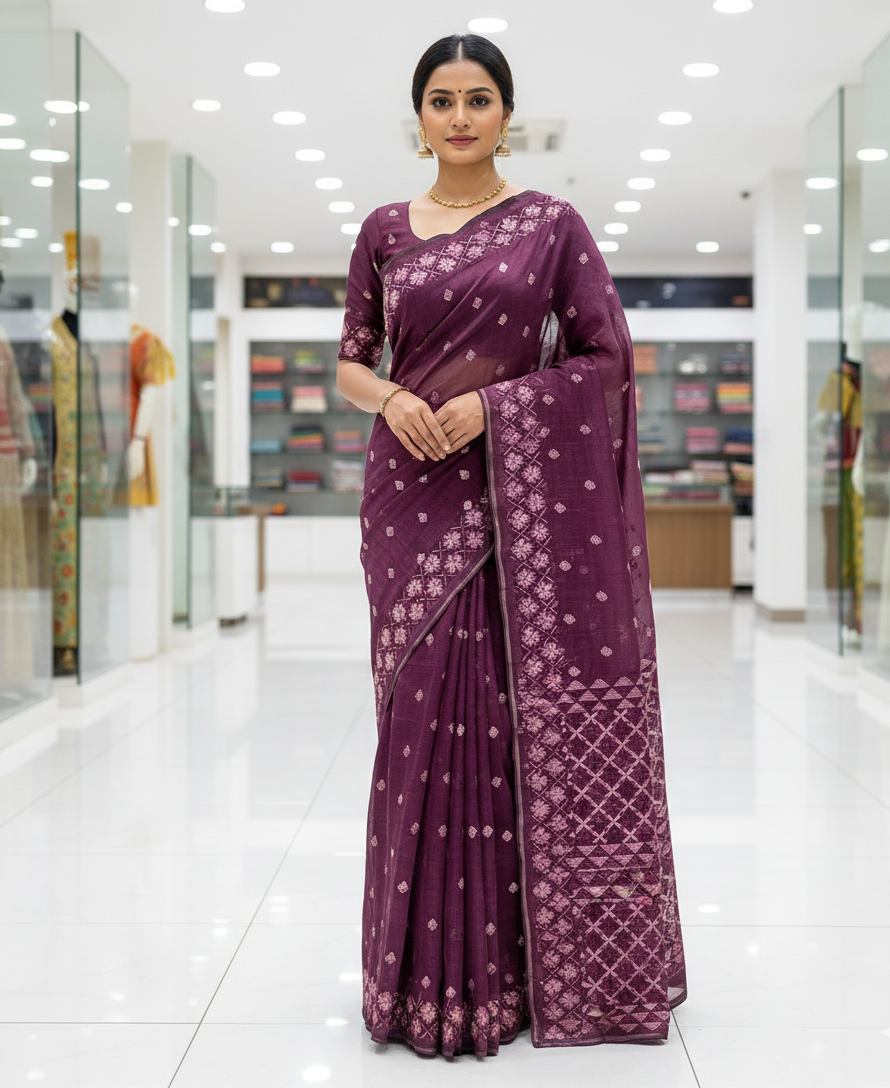 The Amritsar Store Phulkari Saree Hand Embroidered on Purple