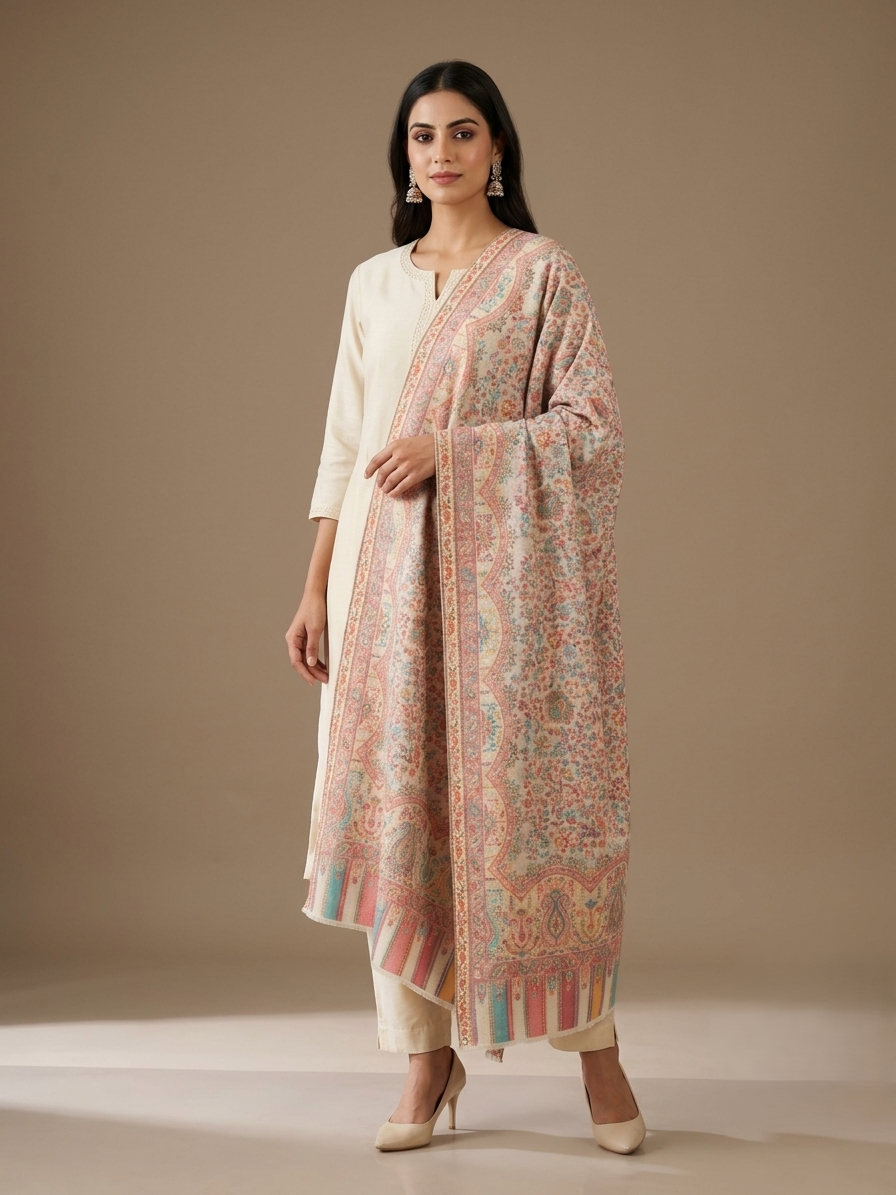 The Amritsar Store Pastel Jaal Stole – Multitone Paisley & Floral Motifs ,Stole For Women