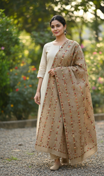 Phulkari Dupatta Hand Embroidered with Multicolor thread on Brown
