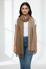 Elegant Camel Brown Two-Tone Winter Scarf – Soft Cozy Wrap with Fringed Edges