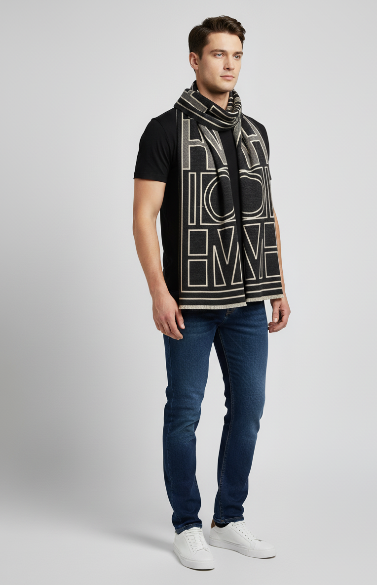 ModernShawl – Soft Black & White Geometric Wrap