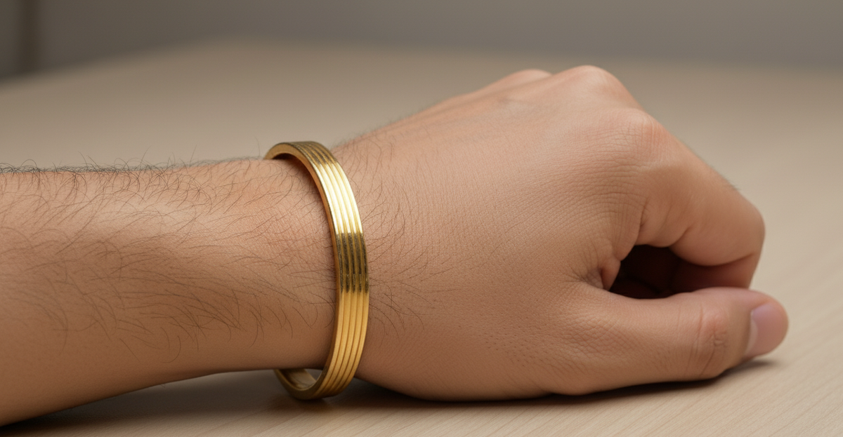 Designer Brass Kada (Lines,Mens) 6 mm Thickness by The Amritsar Store