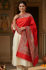 Red Four Side Border Kashmiri Embroidery Pure Wool Handcrafted Shawl