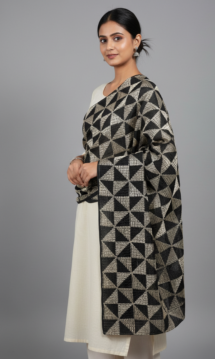 The Amritsar Store Phulkari Dupatta with Geometric Embroidery