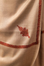 Hand Embroidered Kashmiri Shawl, Paisleys Embroidered In The Four Corners Surrounded With Embroidery. Warm Light Weight Shawl, Large Wool Shawl Unisex - The Amritsar Store