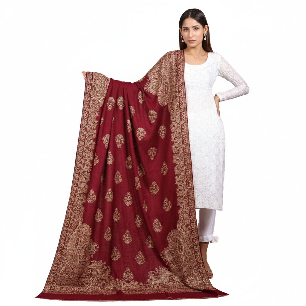 Kashmiri Jamawar shawl with timeless paisley motifs by The Amritsar Store
