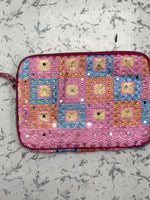 Pink Phulkari laptop bag with sleeve and premium zip